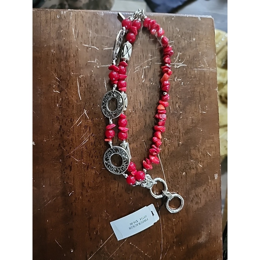 Premier Designs Firecracker‎ Bracelet Red Beaded Silver Tone #5714
